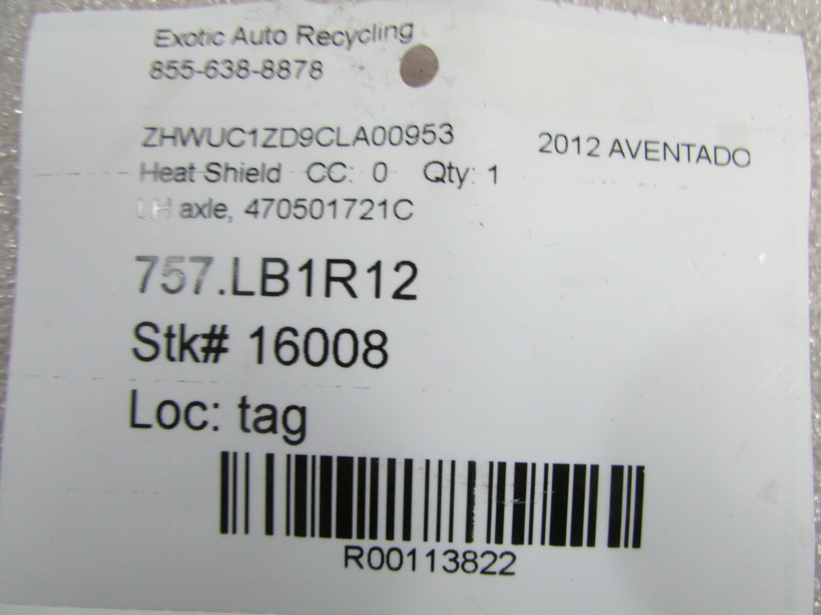 Lamborghini Aventador, LH, Left Axle Heat Shield, 470501721C