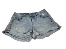 Old Navy Jean Shorts Womens Denim Boyfriend Cuffed Embroidered Distressed - SZ 4