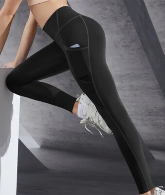Damen High Waist Gym Leggings Tasche Fitness Sport Laufen Größe 8 Neu