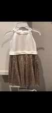 David  s Bridal Ivory Flower Girl Dress - High Neck, Gold Sequin, Bow - Size 2