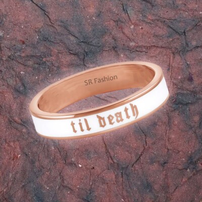 Til Death 4mm Wide White Enamel Band Ring, Promise Ring, Gift for Him/Her - 925