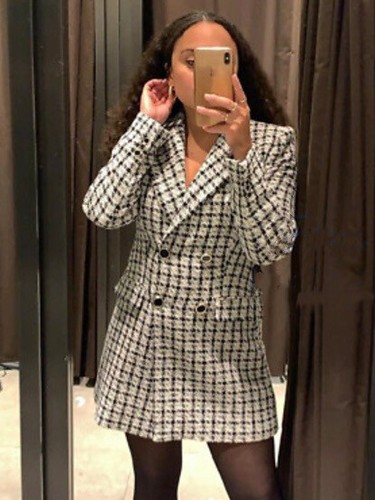 ZARA WOMEN NEW TEXTURED DOUBLE BREASTED BLAZER DRESS LONG PLAID 8698/113 S  | eBay