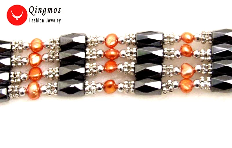 4-5mm Baroque Natural Red Pearl Black Hematite Magnetic Bracelet for Women 38'' - Image 3 of 4