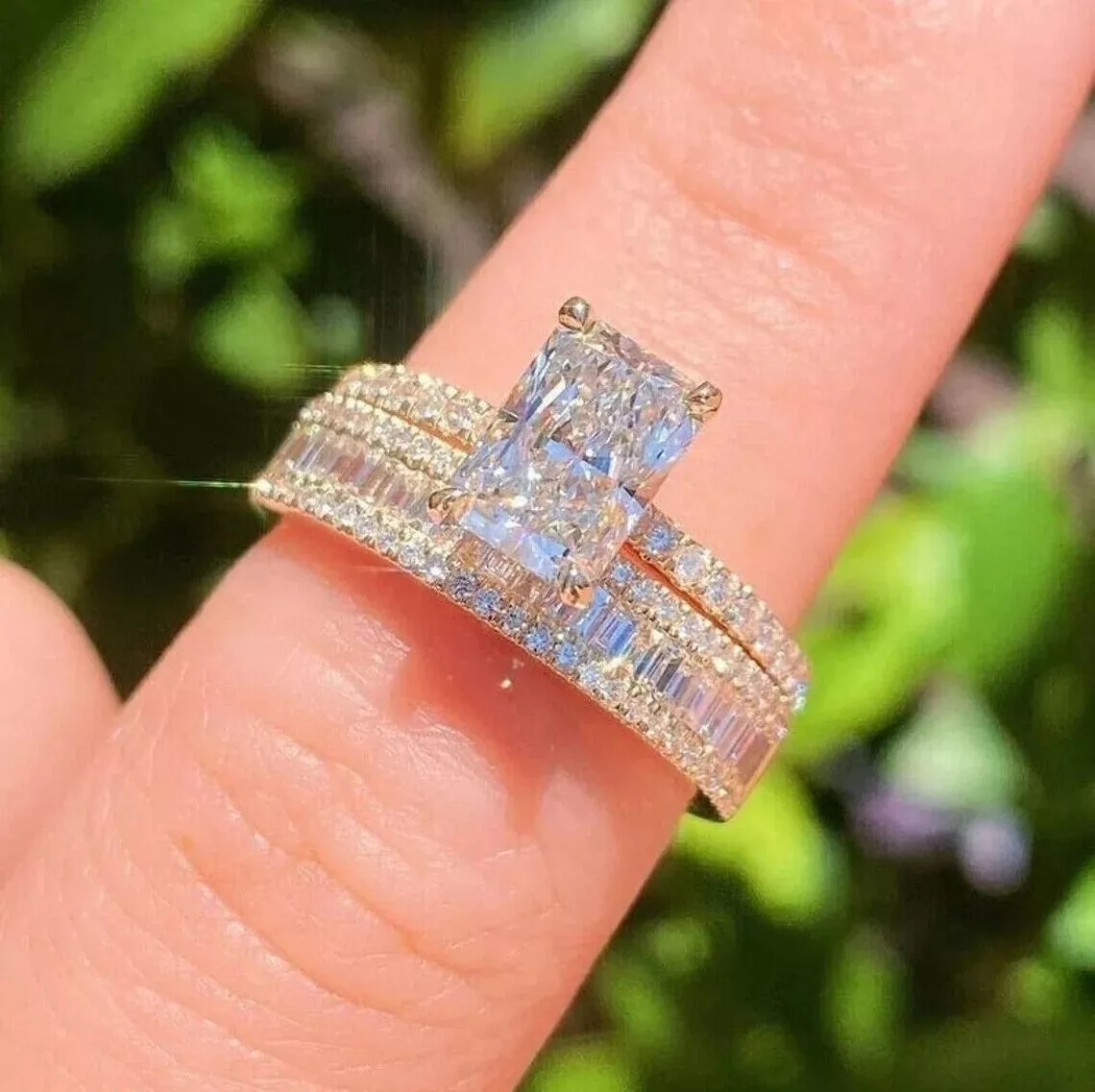 Radiant cut bridal set store