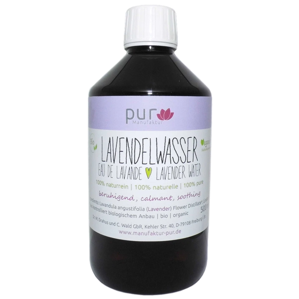 PUR MANUFAKTUR 500ml Lavender Water Organic 100% Natural Pure Lavender Hydrolate in PET Bottle