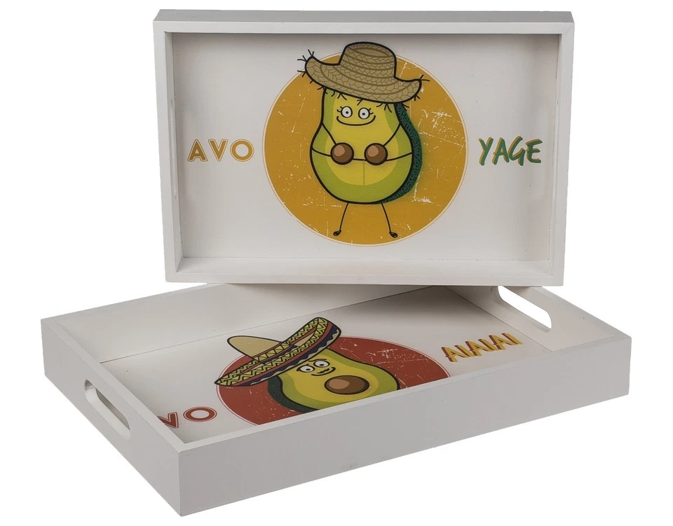 Tablett Serviertablett Früchte 2er Set »Avocado« Holz Küche Bar Lustige Motive - Bild 1 von 3