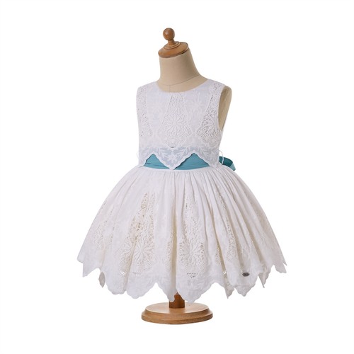 Baby Girls Princess Wedding Dress 2-12 Years Lace Pearl Sleeveless Formal Dress - Picture 3 of 14