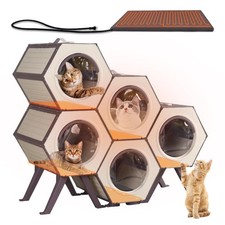 Heated Cat House for Outdoor Insulated Feral Cat Shelterr with Escape Door