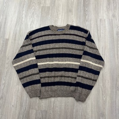 Vintage Honors Sweater Men's 2XL XXL Blue Beige Striped Crewneck 90s Cottage 