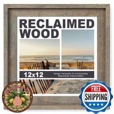 Rustic 12x12 Picture Frame, Reclaimed Barnwood Photo Frame with HD Tempered Glas