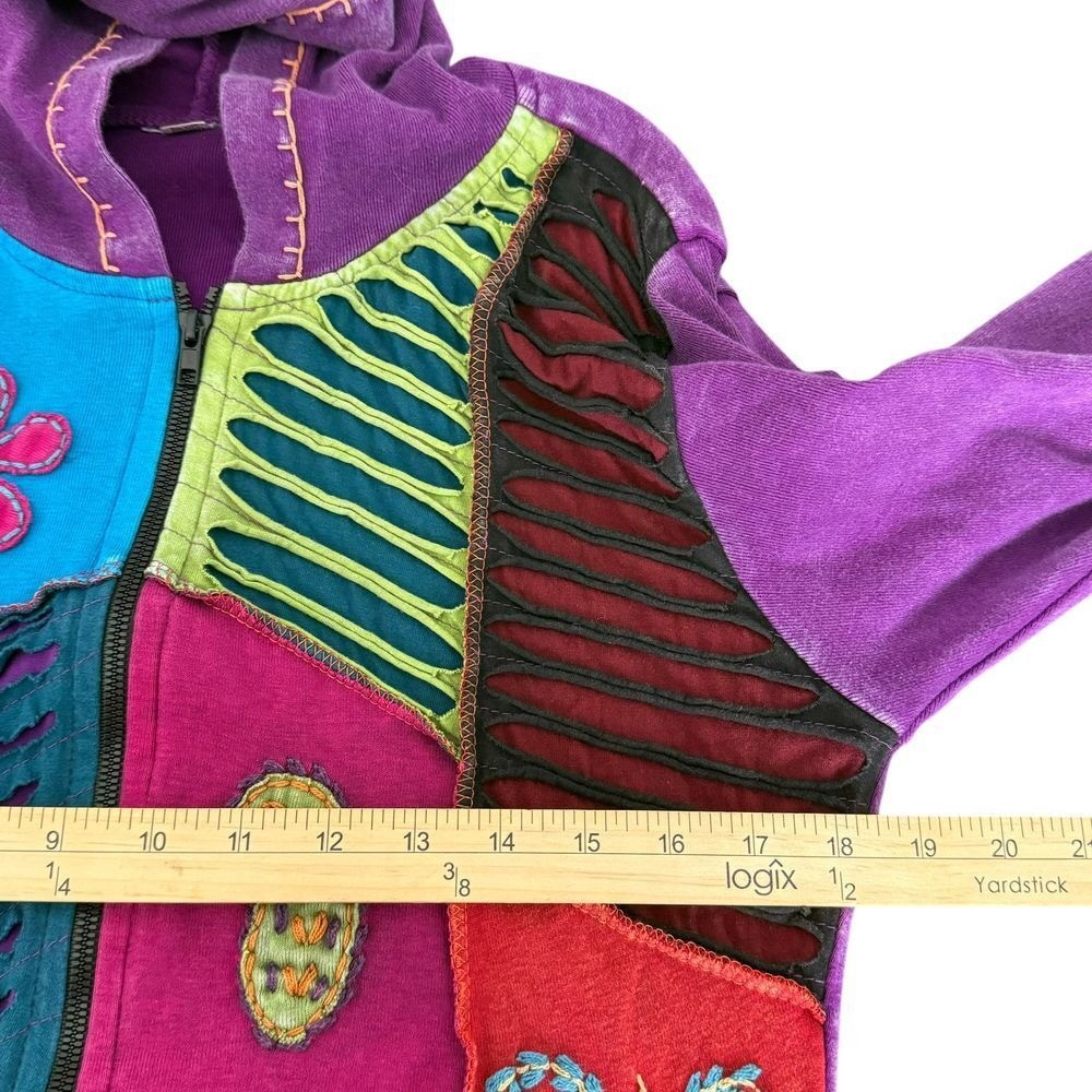 BOHO Patchwork Long Tunic Hoodie Jacket Size M Hi… - image 10