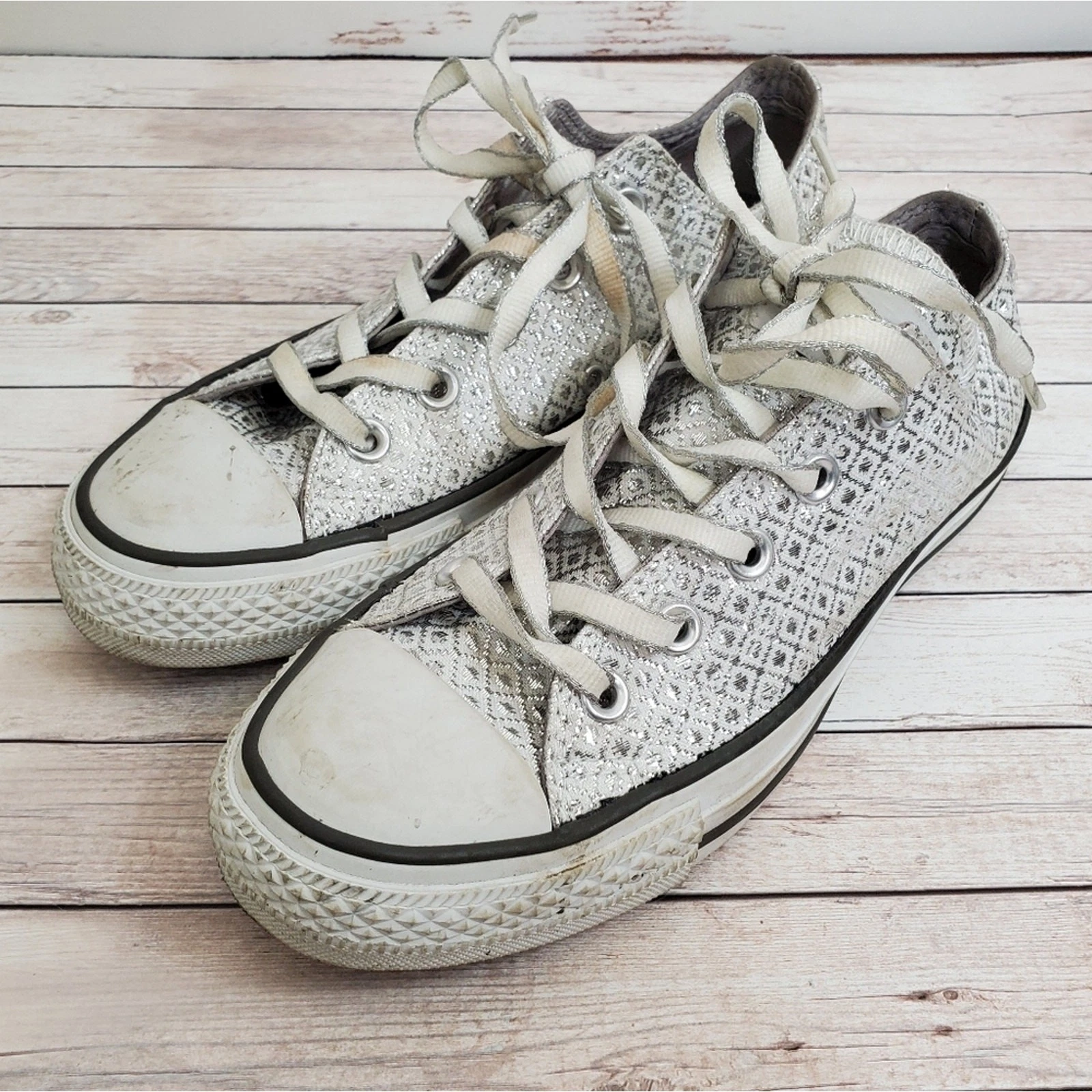 Converse argento basse scintillanti Chuck Taylor taglia 6