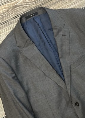 46R / 56 Massimo Dutti Men Grey Fresco 100% 120 s Italian Wool Sport Coat Jacket