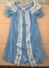 VINTAGE Womens 2pc Lingerie Set Sheer Gown Nightie Robe Sleep Intimates Blue USA