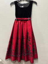 Bonnie Jean Girls Size 12 Red & Black Christmas Holiday Dress Sleeveless 