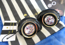 LELE SADOUGHI BLACK ENAMEL JET DECO SWIRL EARRINGS 14 KT GOLD PLATED CRYSTAL NW