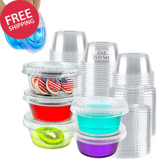 Plastic Portion Cups with Lids 2 Oz, 50 Sets Disposable, Leak-Proof, Transpare