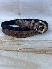 Brighton 33514 Belt Men  s Size 38 Blue Woven Stretch Brown Leather Brass Buckle