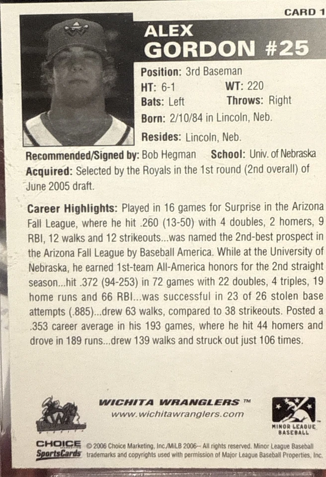 2006 Wichita wranglers choice #10 Alex Gordon. GGS 9.5 💎 - Image 3 of 3