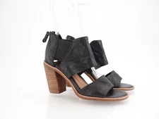 Sofft Womens Pemota Sandal Size 6 Black Leather Block Heel Back Zip Strappy