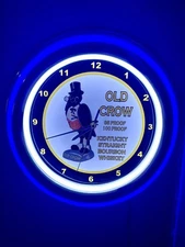 Old Crow Kentucky Bourbon Whiskey Bar Man Cave Neon Style LED Clock Sign