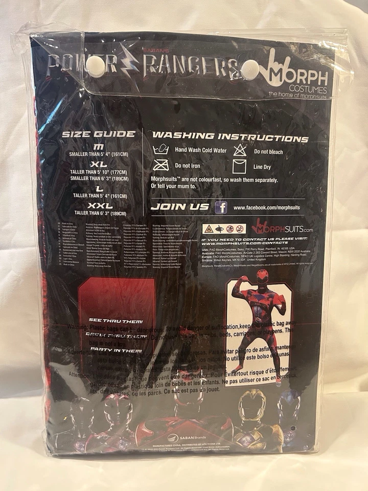Disfraz de superhéroe Power Ranger Morphsuit rojo de lujo para adultos - grande - nuevo Foto 4 de 4