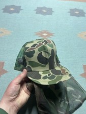 Vintage 80s trucker hat mesh cap mosquito net mask duck camo hunting made in USA
