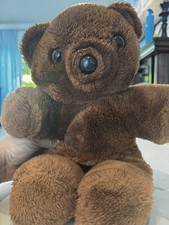 Vintage Teddy Bear Plush Stuffed Animal Dark Brown Plastic Eyes Nose 15"