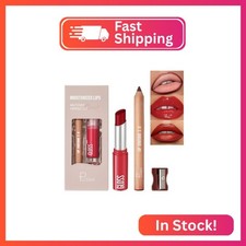 2Pcs Lipstick and Lip Liner Combo, Lip Liner and Lip Gloss Kit for Women, Matte
