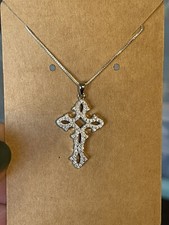 Sterling Silver Clear Cubic Zirconia Cross Necklace 22 Inch Box Chain