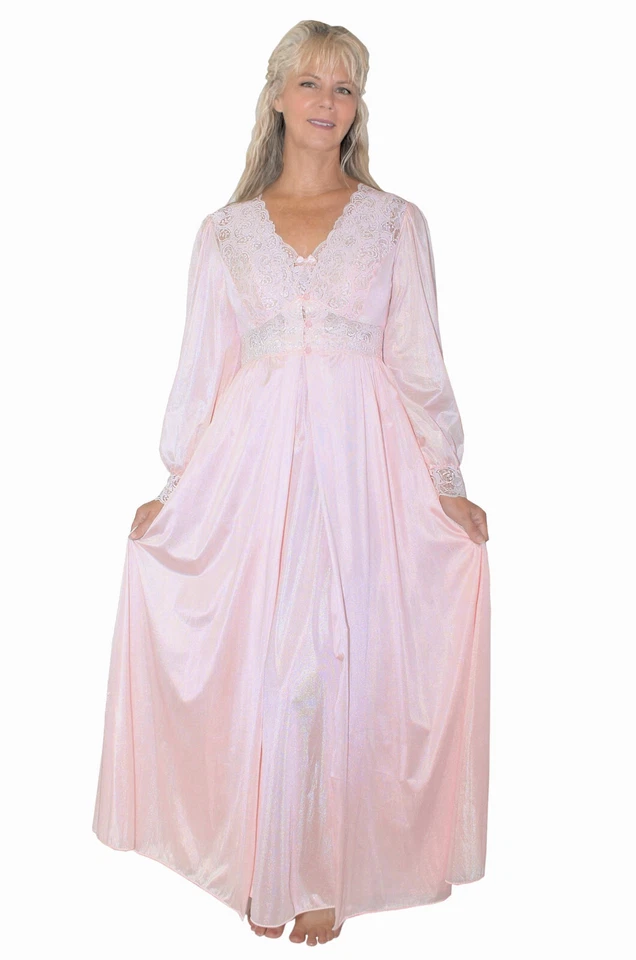 Shadowline Nightgown Robe Women's Pink Sleepwear Vintage Style Peignoir 2 Pc Set - Image 3 of 4