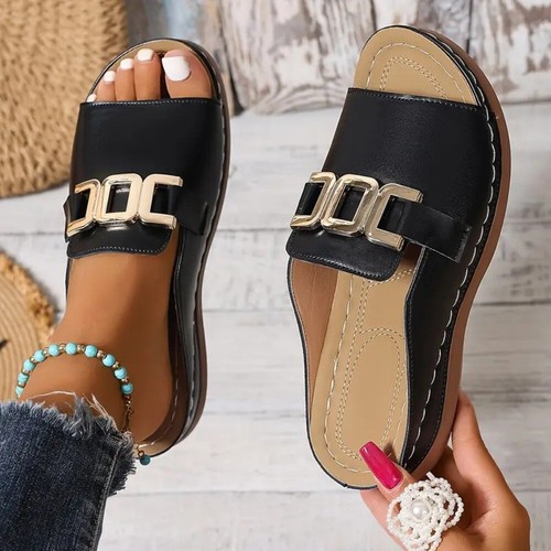 Casual Women's Slippers Metal Buckle Beach Sandals Wedge Sandals Summer - Picture 10 of 16