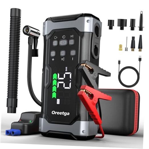 Upgraded Car Battery Jump Starter with Air Inflator/Deflator Compressor, 5000A