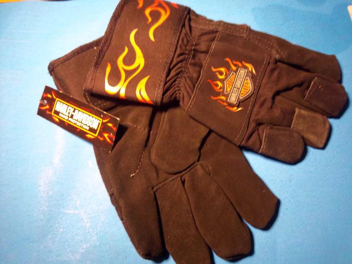 Harley Davidson Kevlar Lined Heavy Duty Leather Work Gloves Orange