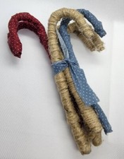 Primitive CANDY CANE Ornament SET of 6 Fabric  Jute Farmhouse Country Christmas