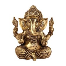 Brass Ganesha Bhagwan Idol Taj Ganesh Statue Ganpati Murti for Temple 9 INCH