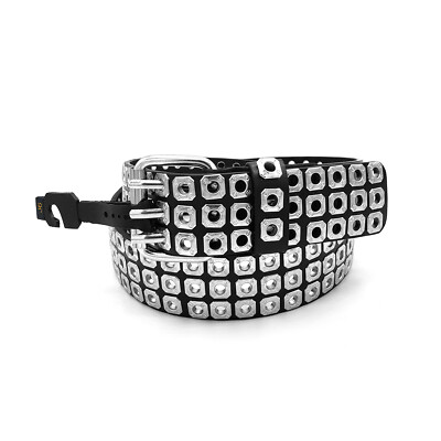 #ad Punk Rock Silver Black Metal Rivets Pyramid Studs Black Leather Belt with Buckle $12.95