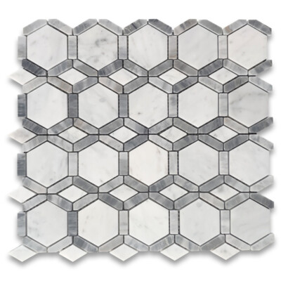 C32J7XH Carrara White Bardiglio Gray Marble Hollywood Hexagon Tile Honed