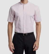  80 Calvin Klein Men's Slim Fit Pink Short-Sleeve Dress Shirt Size 14-14.5 S