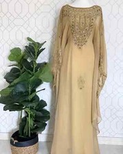 Beige New Moroccan Dubai Kaftans Farasha Abaya Dress Long Gown Stylish Wear