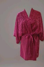 Vintage Lucie Ann II Red Floral Short Robe Sz M Semisheer Belted Kimono Sleeves