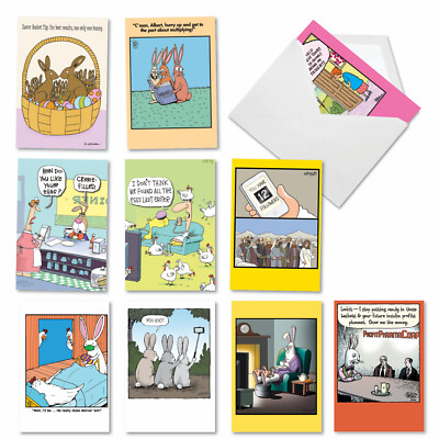 10 Assorted humorous Easter cards w/ 5x7'' Envelopes - Basket of Laughs