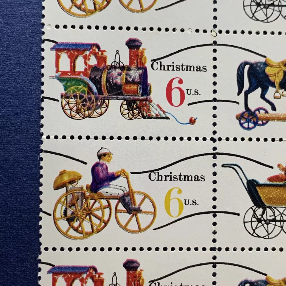 BLURRY VARIATION 1970 PRECANCELLED CHRISTMAS TOYS PANEL OF 12 STAMPS MNH - Image 4 of 4