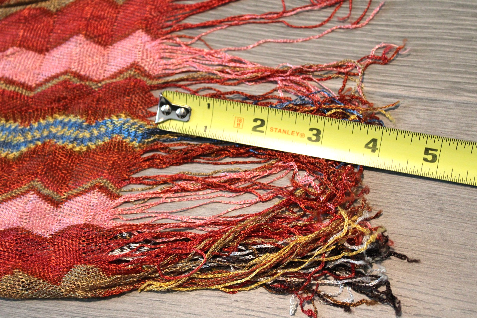 Lightweight Rectangle Scarf Peach Rust ZigZag Str… - image 7