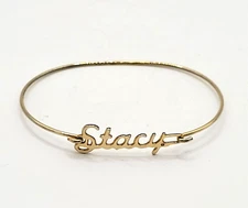 Stacy Name Monogram Bangle Fancy Script Gold Tone Vintage Bracelet THIN WRIST