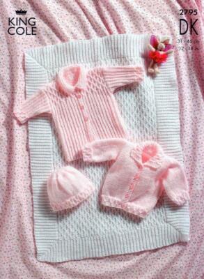 King Cole DK Strickmuster Kinderwagen Fellmantel Jacke Und Hut 2795
