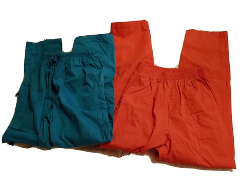 Women's Scrub 2 Bottoms denice/crest Size S Coral & aqua Blue Preowned
