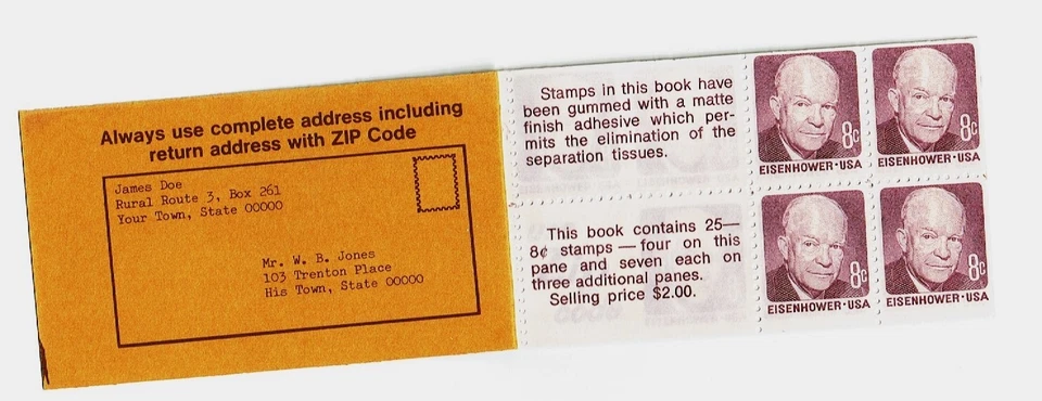 1972 U.S. 8c Eisenhower INTACT BOOKLET PANE 25 x 8c   Sc#1395  M/NH/OG Pristine - Image 2 of 3