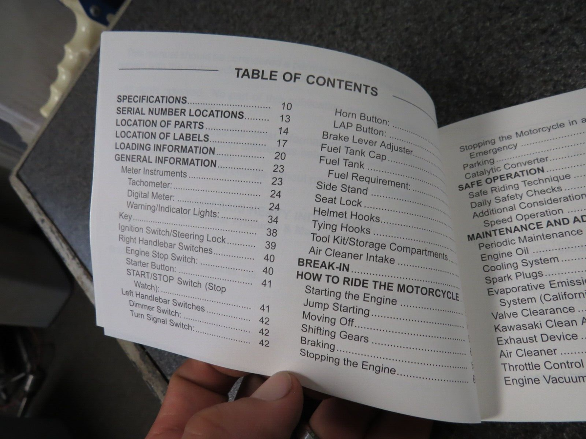 Kawasaki Factory Owners Manual 1991 ZX1000 C2 Ninja ZX-10R 99987