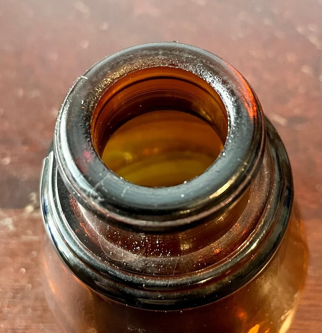 Antique SANFORD'S Glass INK WELL, Amber, Writing, Teaching